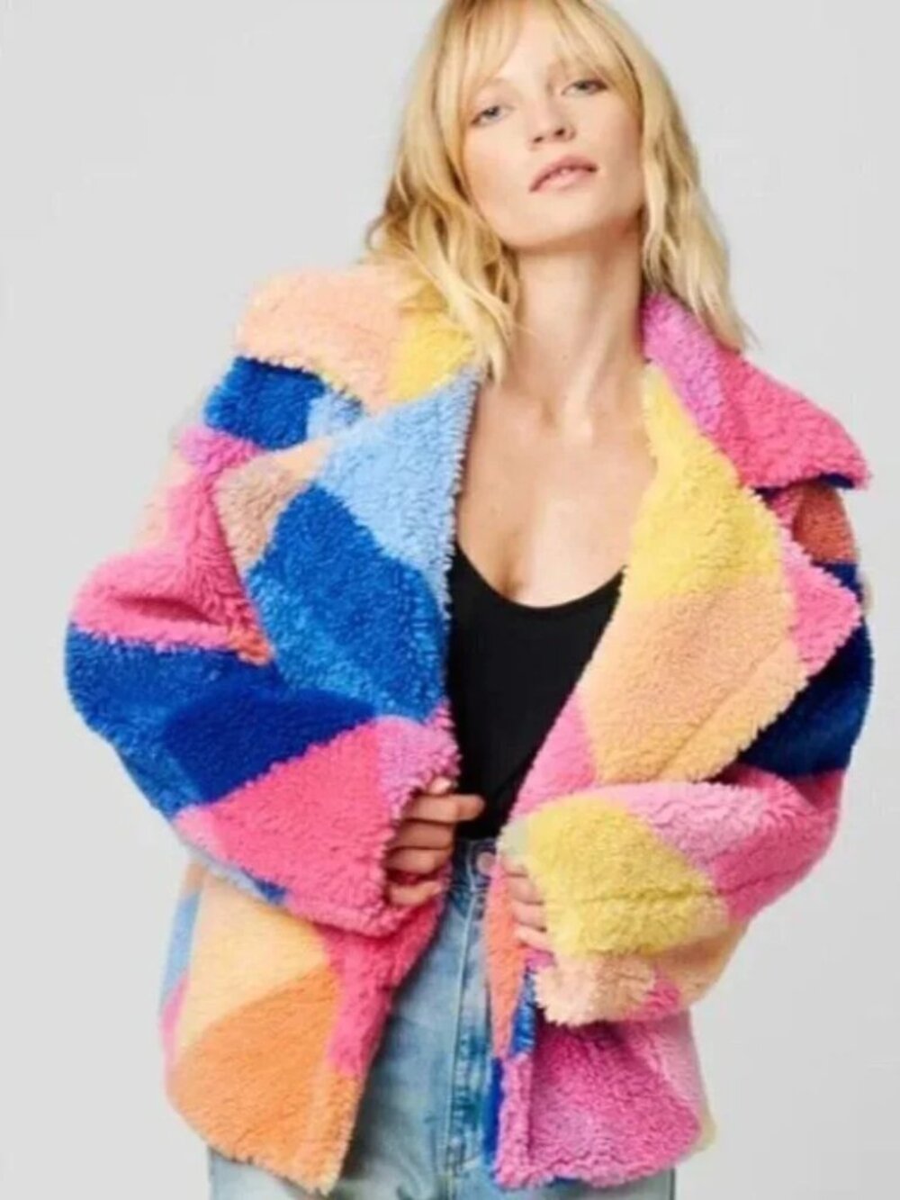 BLANK NYC Happy Days Coat Cozy Colorful Fabulous sherpa teddy jacket LG